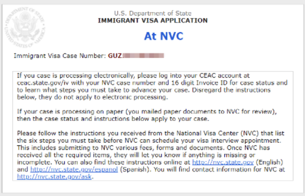 美國簽證狀態：At NVC