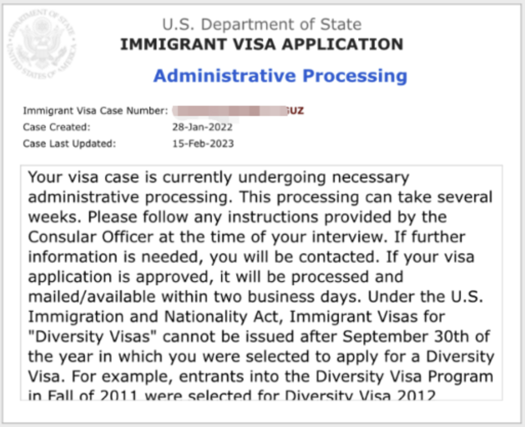 美國簽證狀態：Administrative Processing