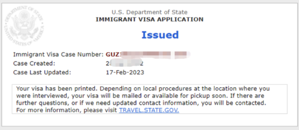 美國簽證狀態：Issued