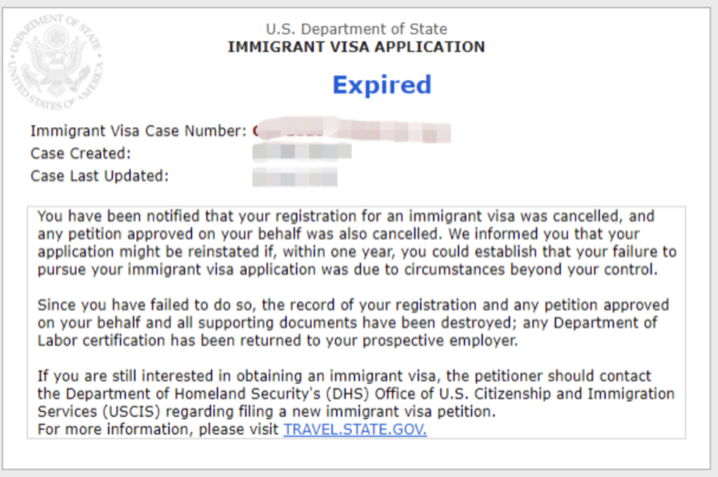 美國簽證狀態：Expired