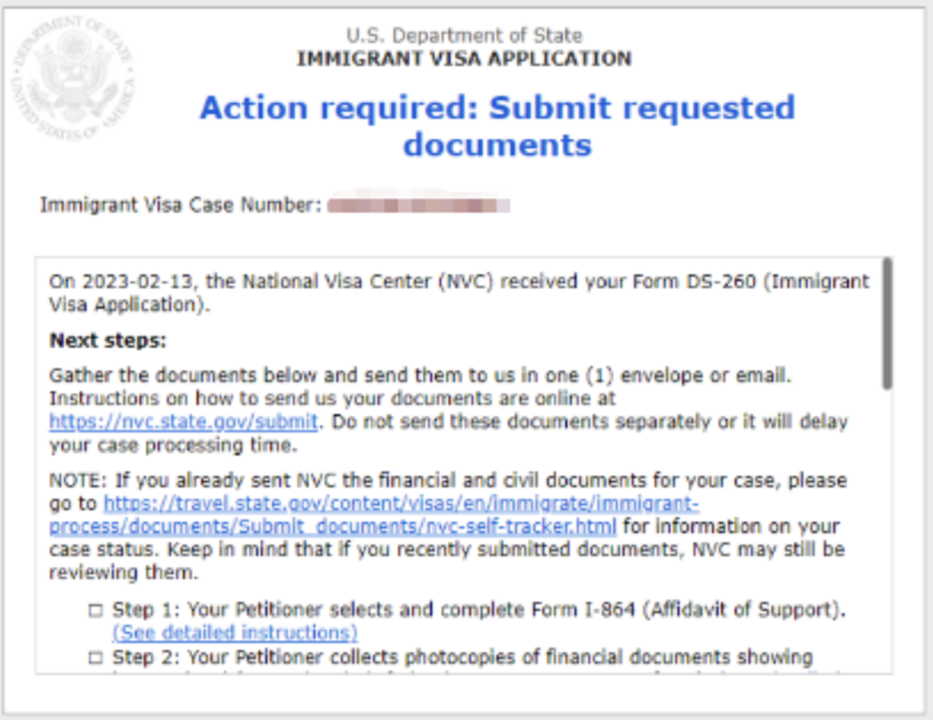 美國簽證狀態：Submit requested documents